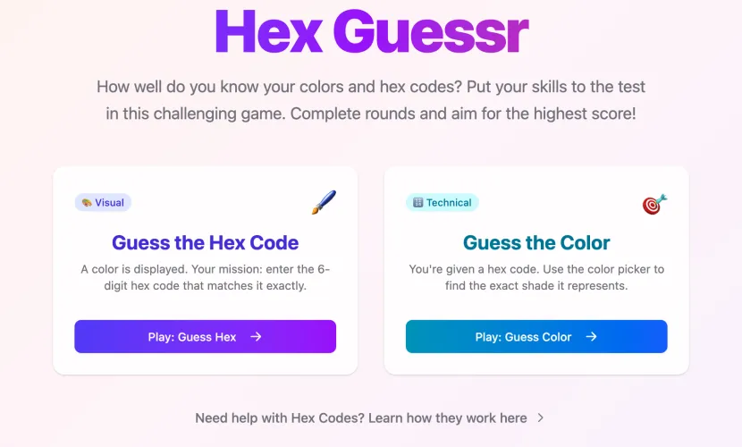 Screenshot of Hex-Guessr project